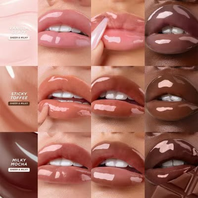 Gisou Lip Oil shades - Sweet & Milky, Sticky Toffee, Milky Mocha swatches
