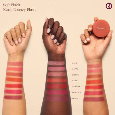 RARE BEAUTY Soft Pinch Matte Bouncy Blush shade swatches