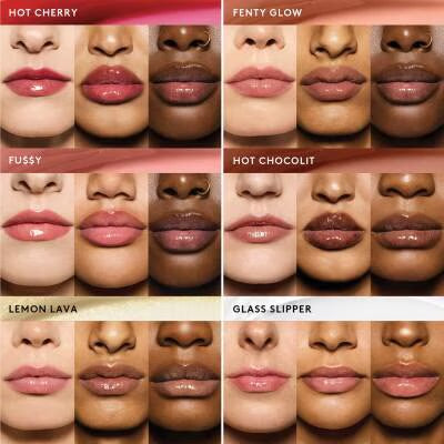 Fenty Beauty Gloss Bomb Heat shade range on lips