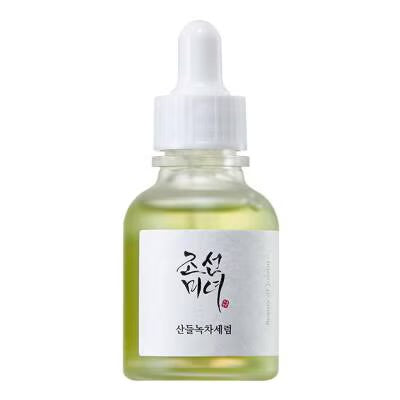 Beauty of Joseon Calming Serum Green Tea Panthenol lifestyle flatlay with flowers