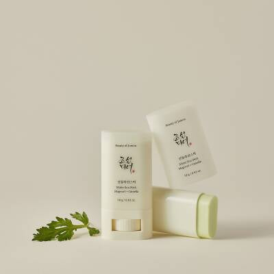 Beauty of Joseon Matte Sun Stick with mugwort leaf lifestyle flatlay