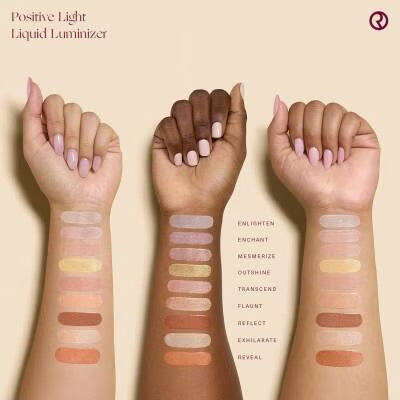 Rare Beauty Positive Light Liquid Luminizer Exhilarate shade on model